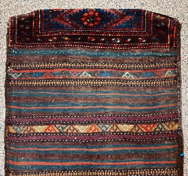 Hand-Knotted Antique Persian Farahan Tribal Double Saddle Bag Wool Rug 1'9" x 4'3" - 17