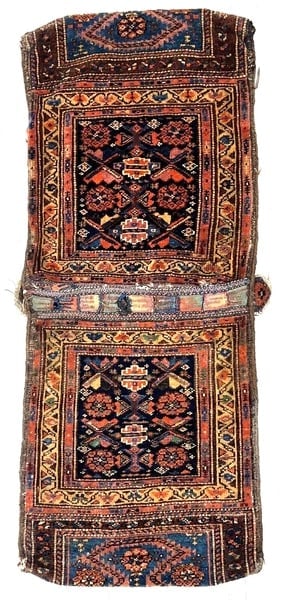 Hand-Knotted Antique Persian Farahan Tribal Double Saddle Bag Wool Rug 1'9" x 4'3" - 2