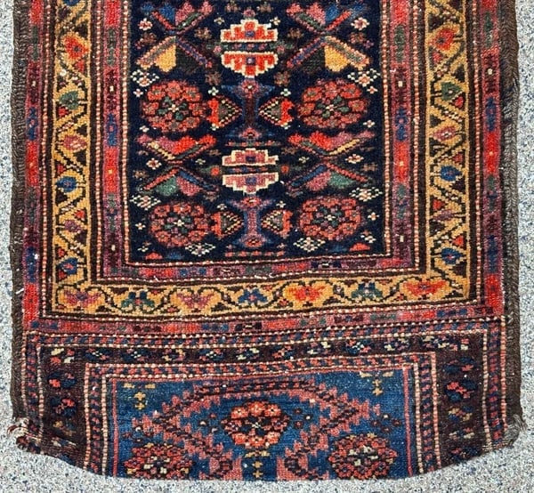 Hand-Knotted Antique Persian Farahan Tribal Double Saddle Bag Wool Rug 1'9" x 4'3" - 3