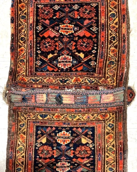 Hand-Knotted Antique Persian Farahan Tribal Double Saddle Bag Wool Rug 1'9" x 4'3" - 6