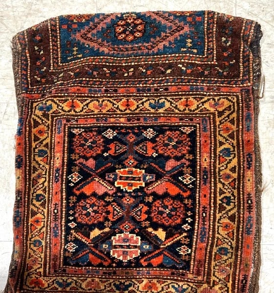 Hand-Knotted Antique Persian Farahan Tribal Double Saddle Bag Wool Rug 1'9" x 4'3" - 7