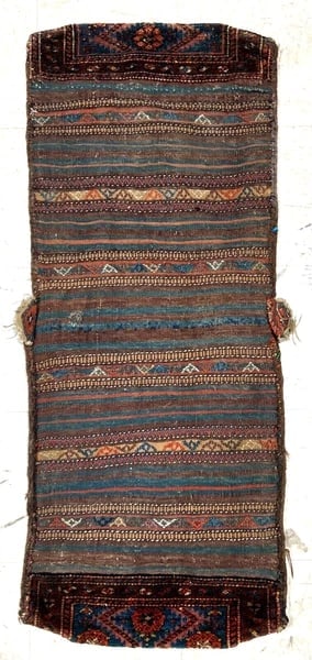 Hand-Knotted Antique Persian Farahan Tribal Double Saddle Bag Wool Rug 1'9" x 4'3" - 8