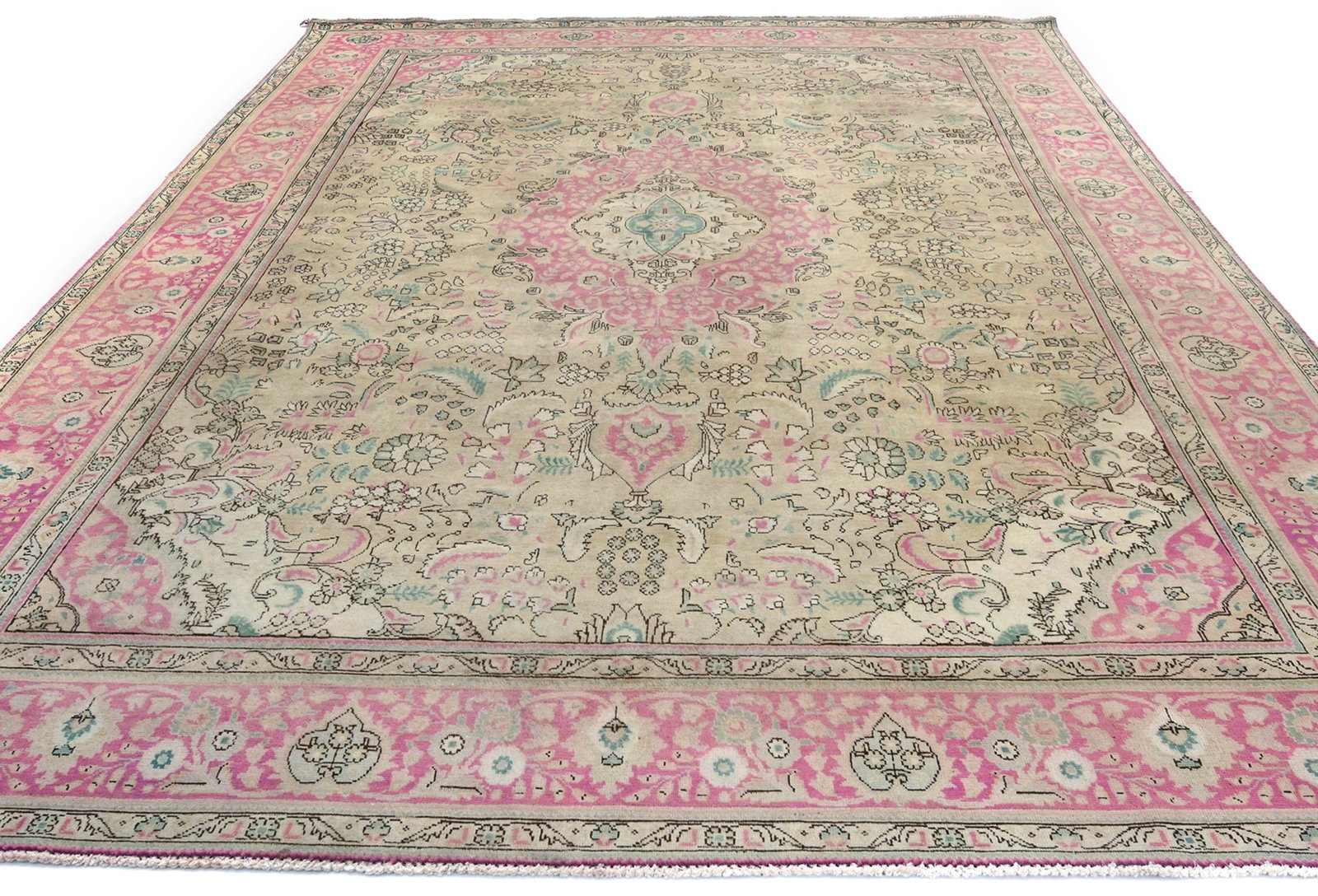 Semi Antique Muted Floral 10X13 Distressed Vintage Oriental Rug - 10