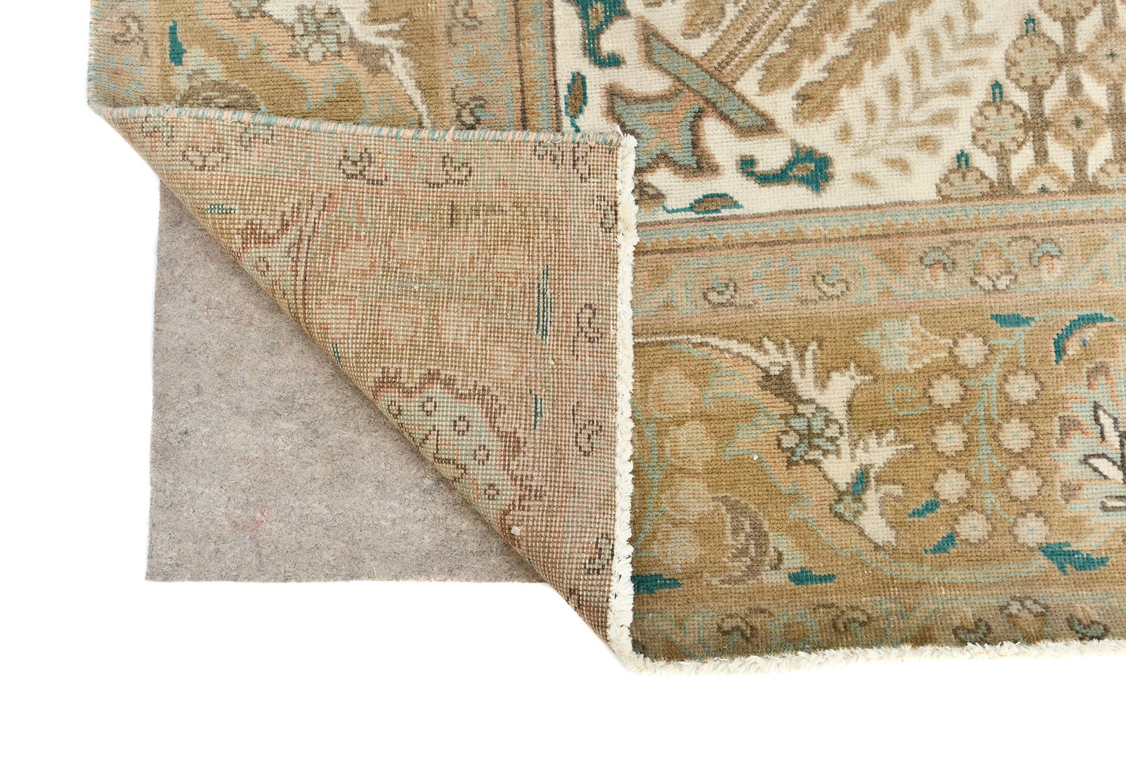 Antique Muted Tan Floral 10X13 Distressed Vintage Oriental Rug - 13