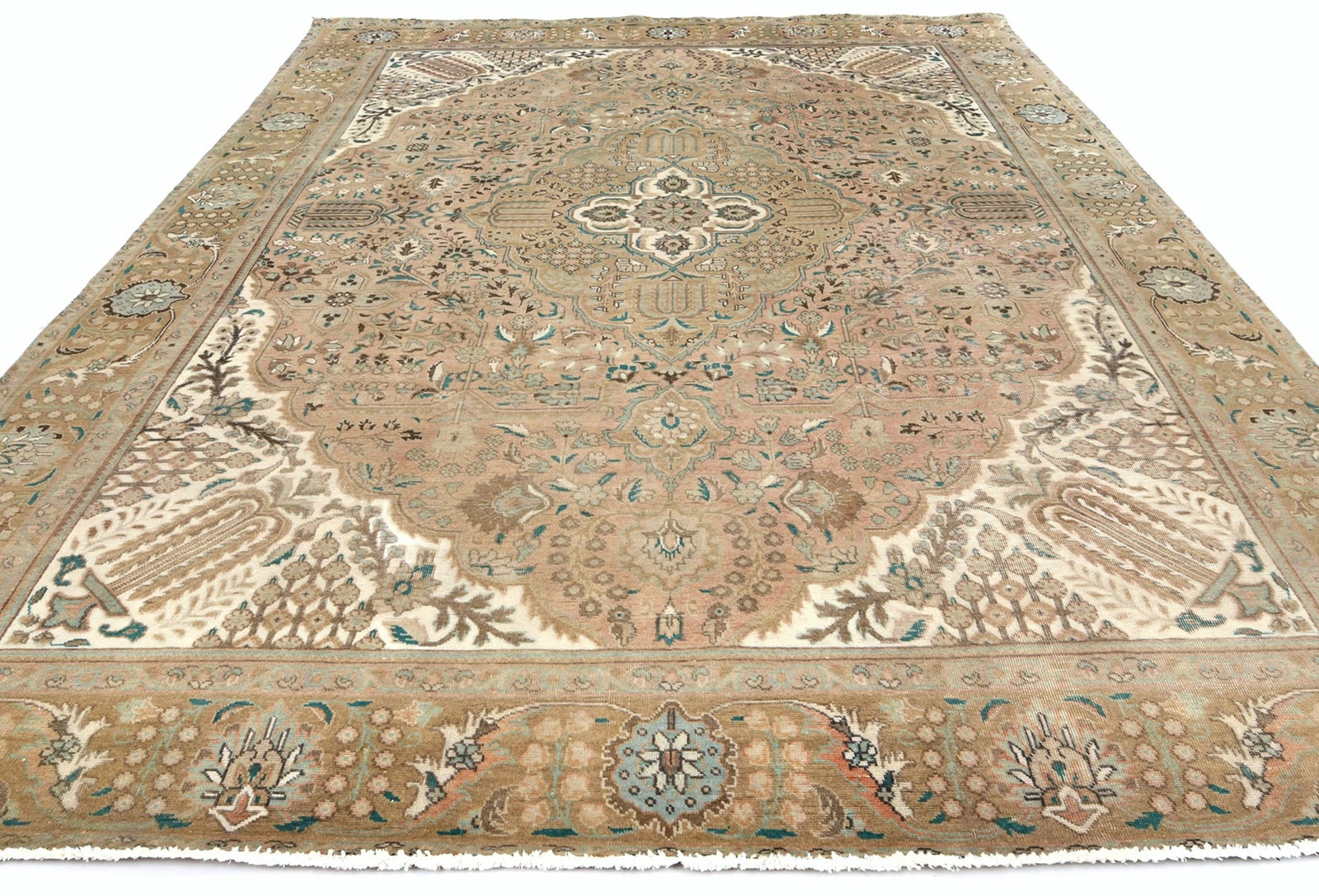 Antique Muted Tan Floral 10X13 Distressed Vintage Oriental Rug - 3