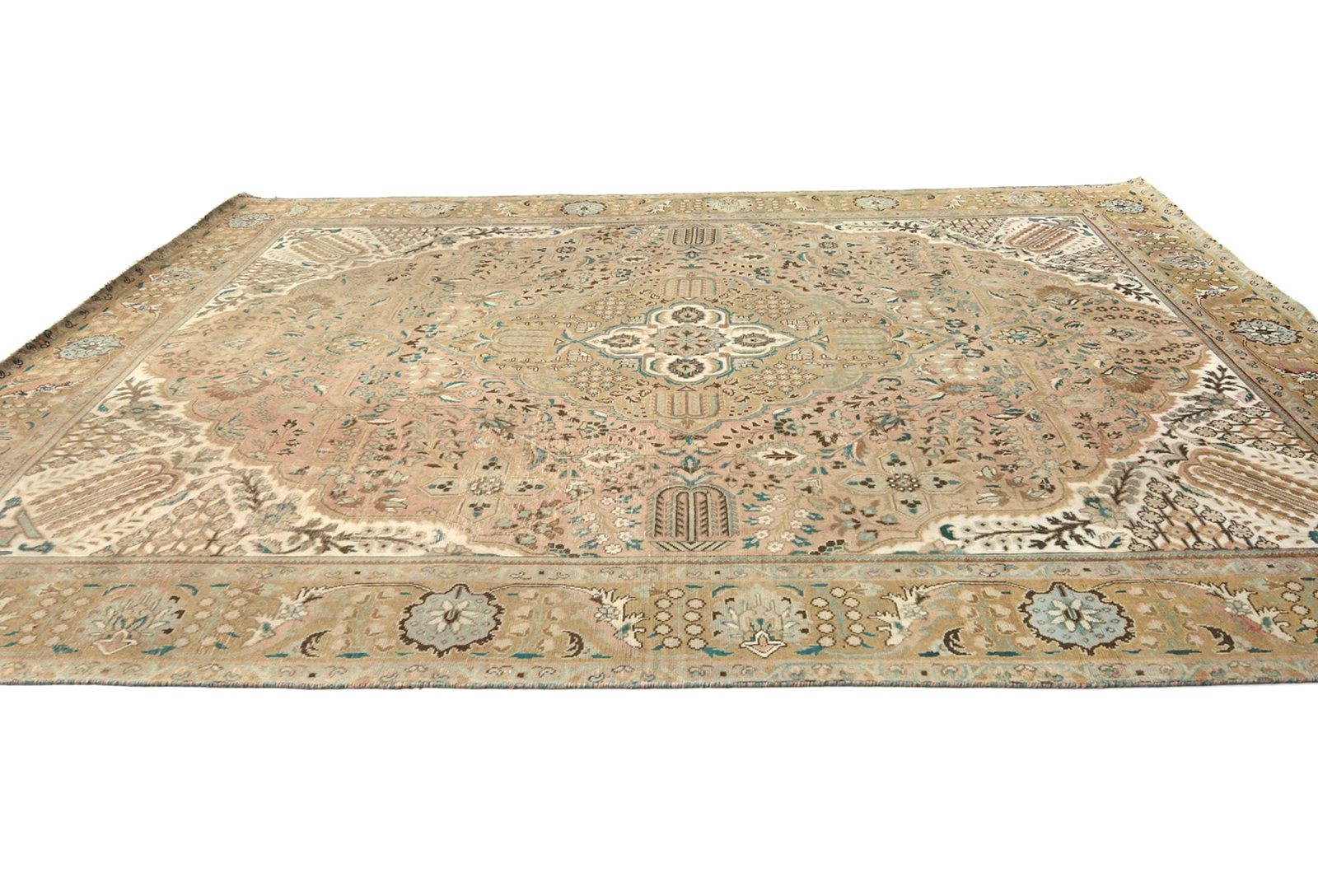 Antique Muted Tan Floral 10X13 Distressed Vintage Oriental Rug - 5