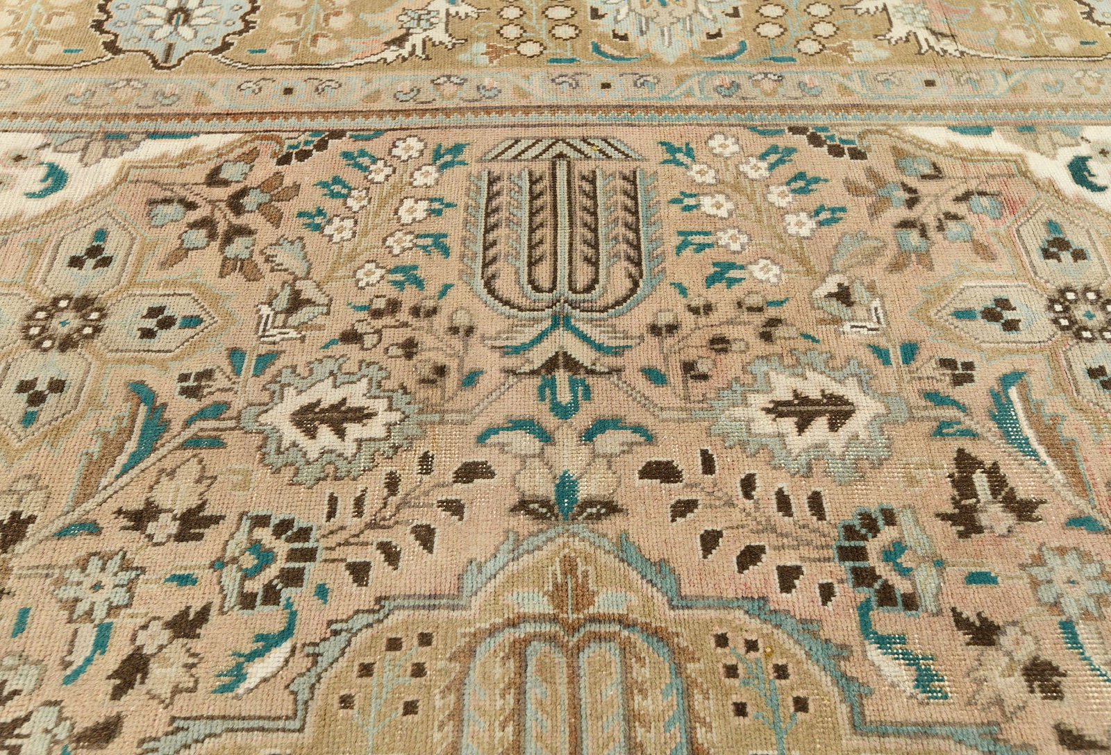 Antique Muted Tan Floral 10X13 Distressed Vintage Oriental Rug - 8