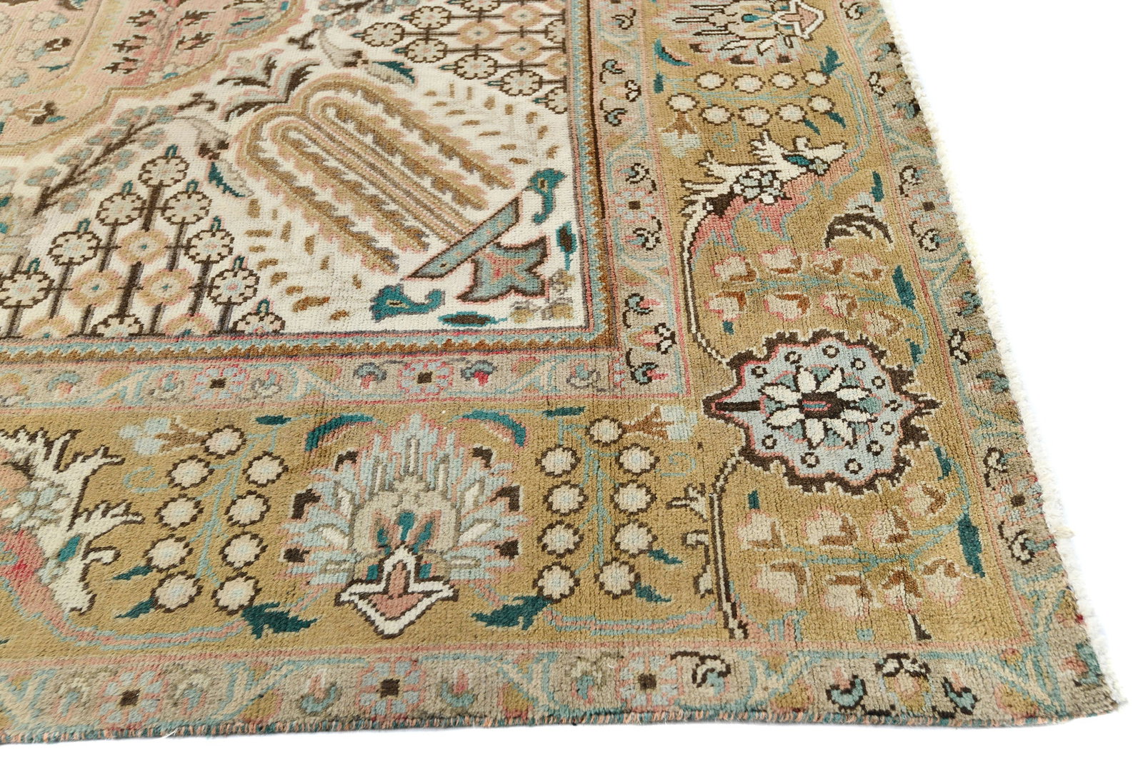 Antique Muted Tan Floral 10X13 Distressed Vintage Oriental Rug - 9