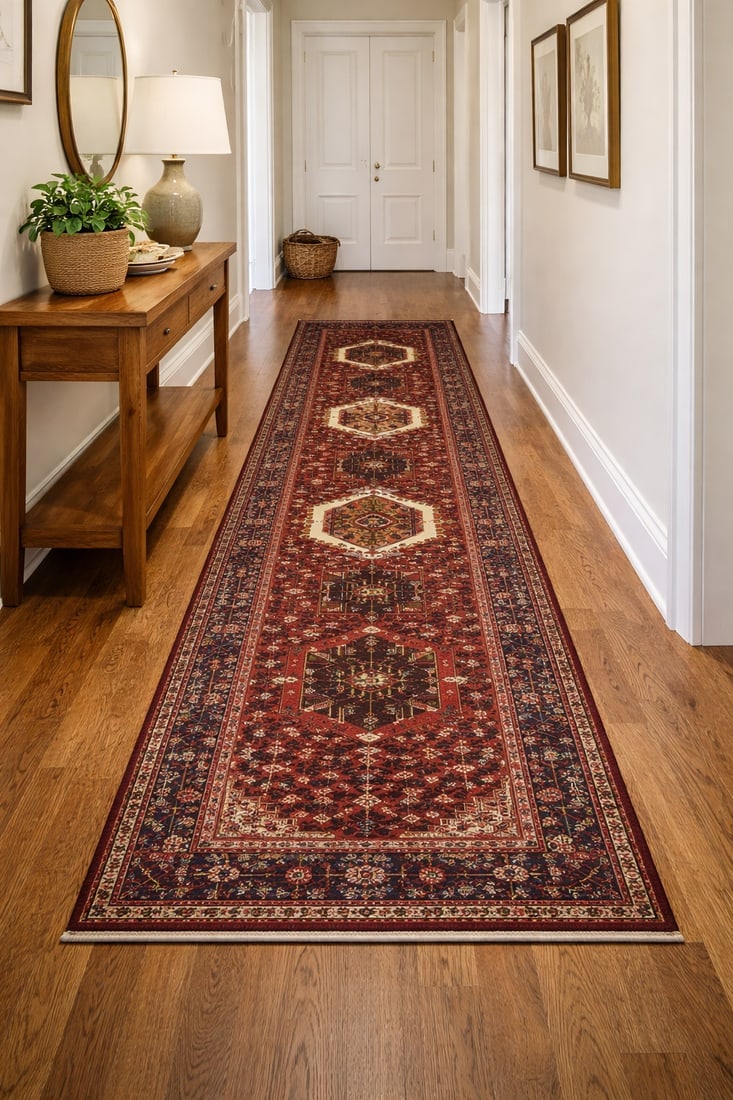 Vintage Red Geometric 5X13 Karajeh Persian Runner Rug - 2