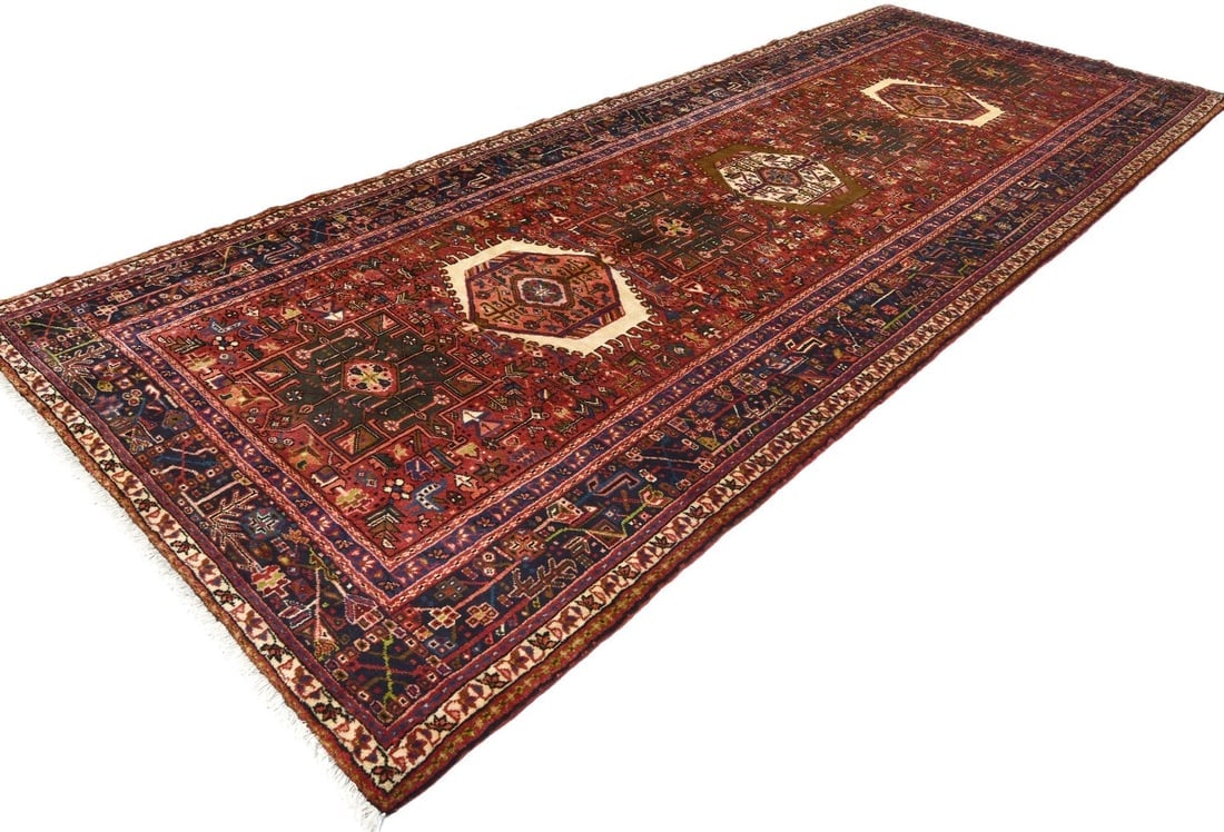 Vintage Red Geometric 5X13 Karajeh Persian Runner Rug - 4