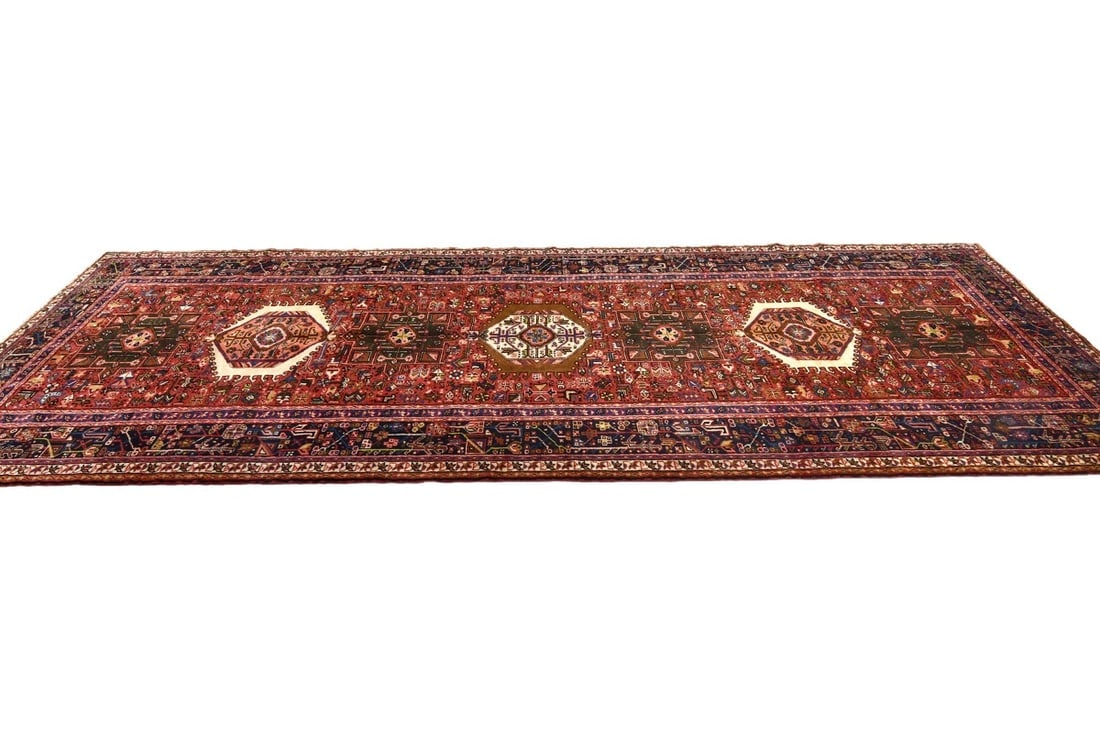 Vintage Red Geometric 5X13 Karajeh Persian Runner Rug - 5