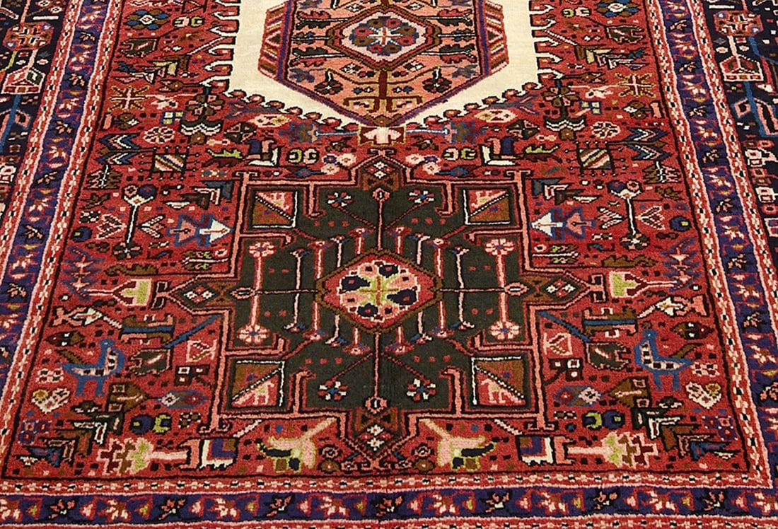 Vintage Red Geometric 5X13 Karajeh Persian Runner Rug - 6