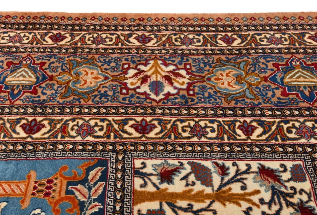Vintage Khaki Pictorial 10X13 Kashmar Persian Rug - 13