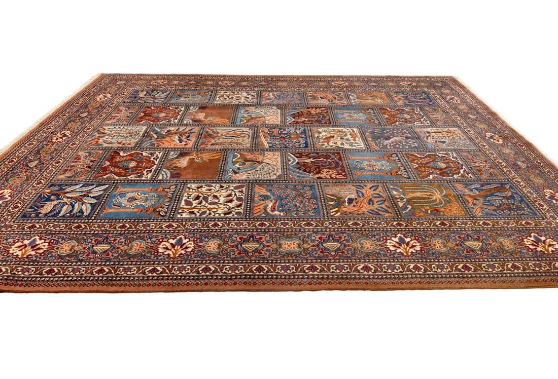 Vintage Khaki Pictorial 10X13 Kashmar Persian Rug - 7