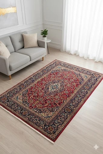 Hand-Knotted Persian Kashan Red Semi-Antique 1970s Oriental Area Rug Carpet 6'4" x 10'9" - 16