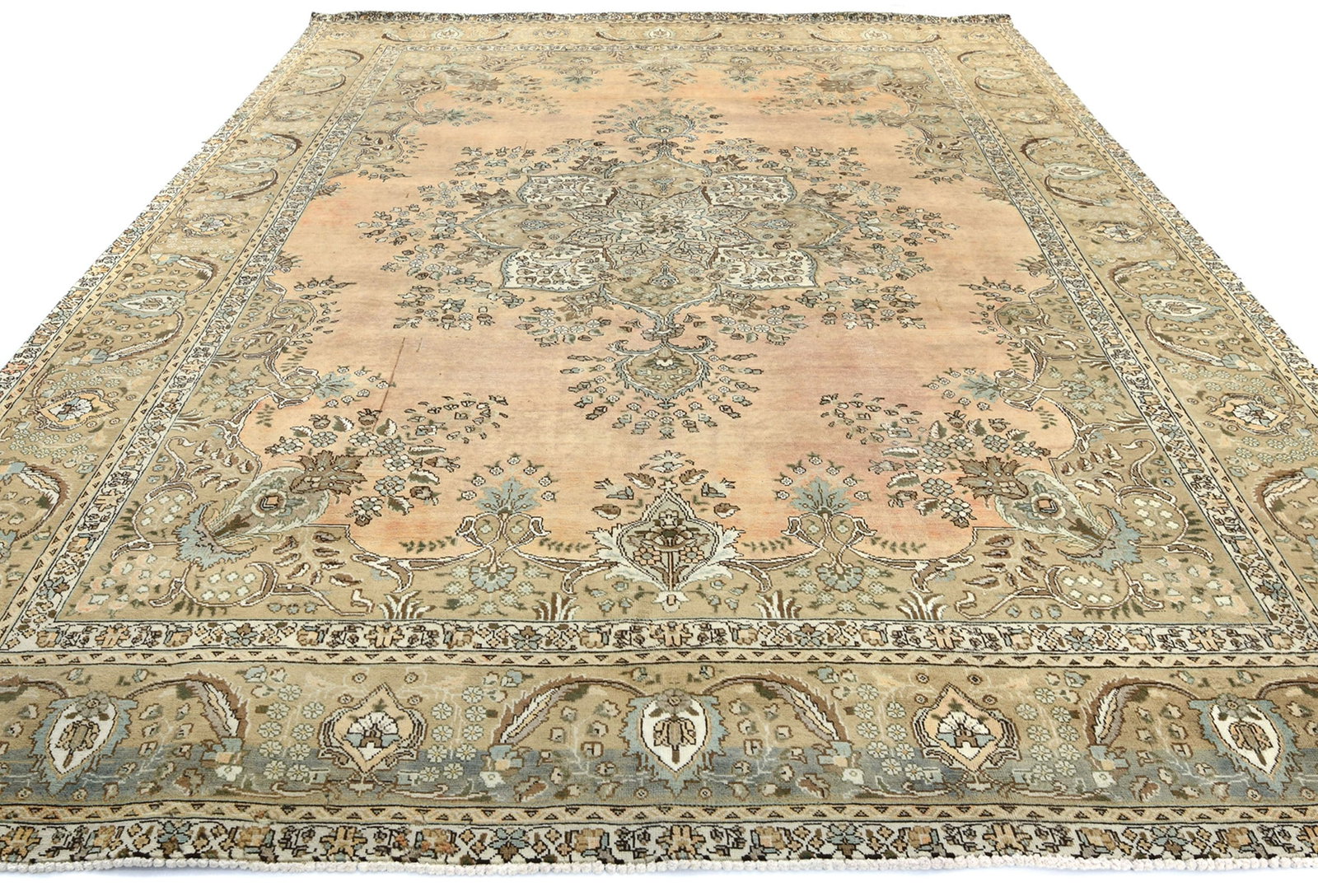 Semi Antique Muted Floral 10X12 Distressed Vintage Oriental Rug - 10