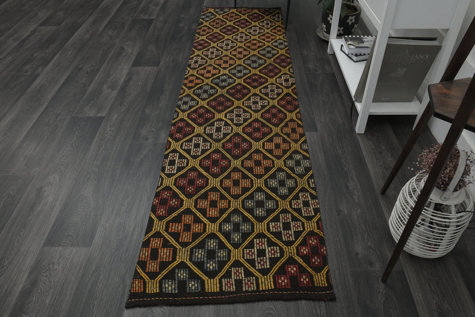 2.3x9.5 ft, KILIM RUNNER RUG: Title: 2.3x9.5 ft, KILIM RUNNER RUG Description: This Turkish one-of-a-kind Vintage Flatweave Kilim Rug is hand-knotted and handwoven by the most skilled artisans who use pure wool, in vibrant, natura
