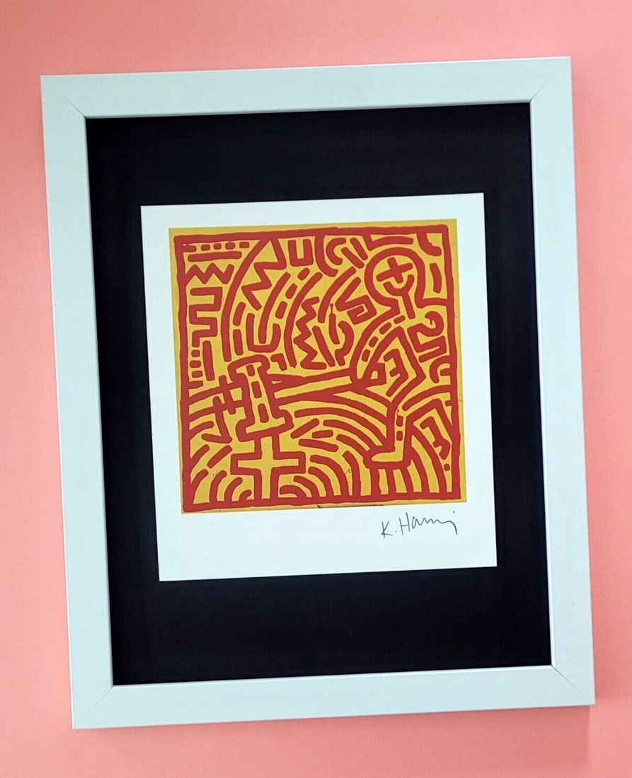 KEITH HARING + VINTAGE 1989 PRINT SIGNED MOUNTED AND FRAMED: Title:KEITH HARING + VINTAGE 1989 PRINT SIGNED MOUNTED AND FRAMED Description:This is a Beautiful and Scarce Vintage 1989 Print after Keith Haring FACSIMILE SIGNED IN INK Mounted in an 11x14in acid