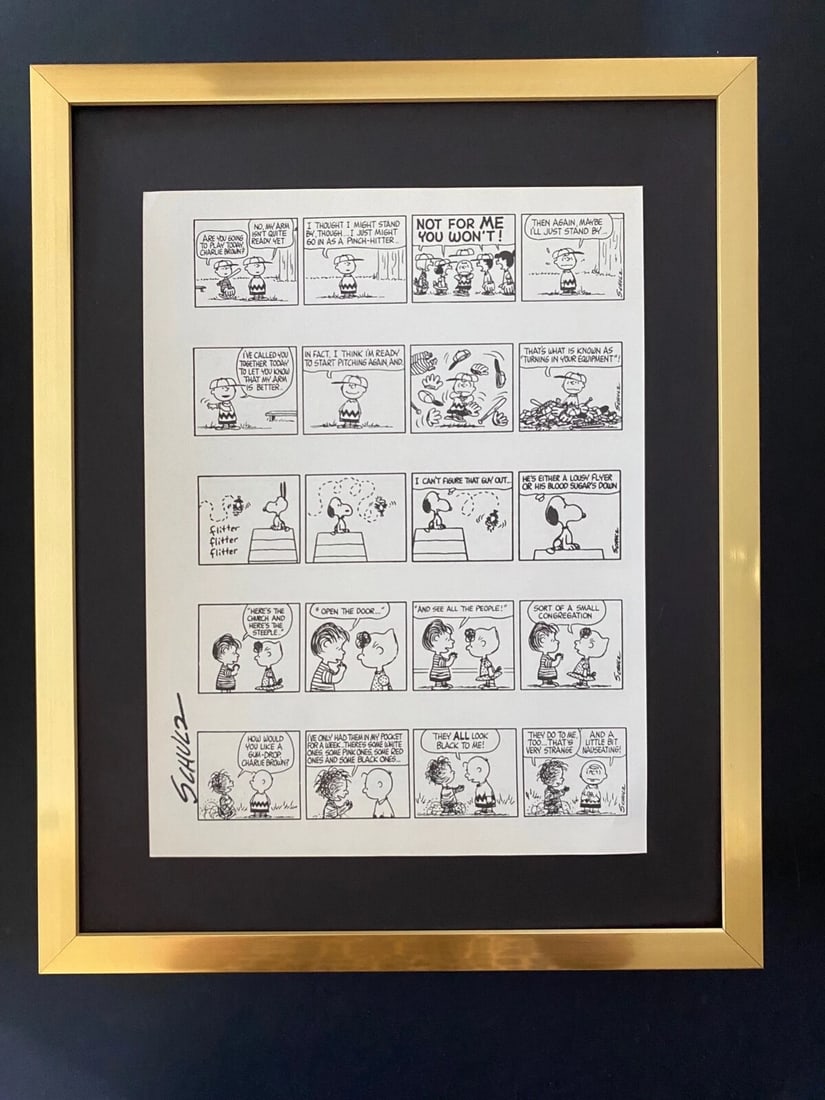 Charles Schulz Snoopy Peanuts 1968 Signed Vintage Print New Frame: Title:Charles Schulz Snoopy Peanuts 1968 Signed Vintage Print New Frame Description:Charles Schulz Snoopy Peanuts 1968 Signed Vintage Print New Frame Please note that this lot has a confidential