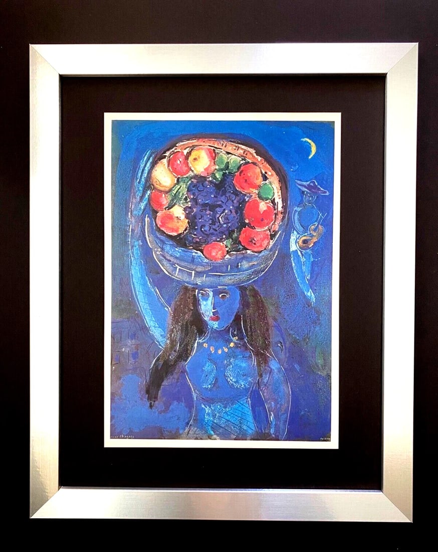 Marc Chagall Signed Print 1973 Framed Art Ready to Hang Display: Title:Marc Chagall Signed Print 1973 Framed Art Ready to Hang Display Description:This is a Beautiful 1973 Offset Lithographic Print After MARC CHAGALL " BASKET OF FRUITS " Signed on the Plate Size