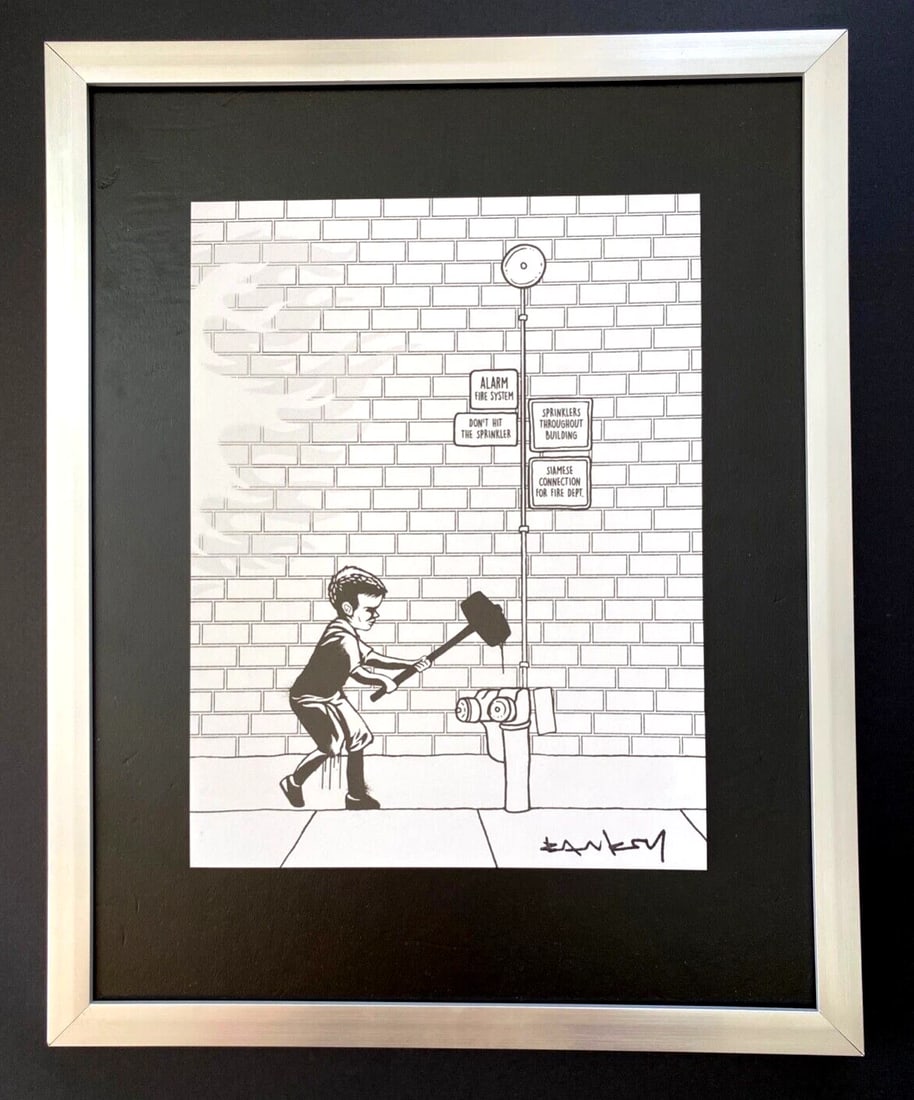 Banksy Signed Street Art Framed Print Modern Graffiti Decor Highly Collectible: Title:Banksy Signed Street Art Framed Print Modern Graffiti Decor Highly Collectible Description:This is a Beautiful and Scarce Print after BANKSY " BOY WITH HAMMER " FACSIMILE SIGNED IN INK Print is
