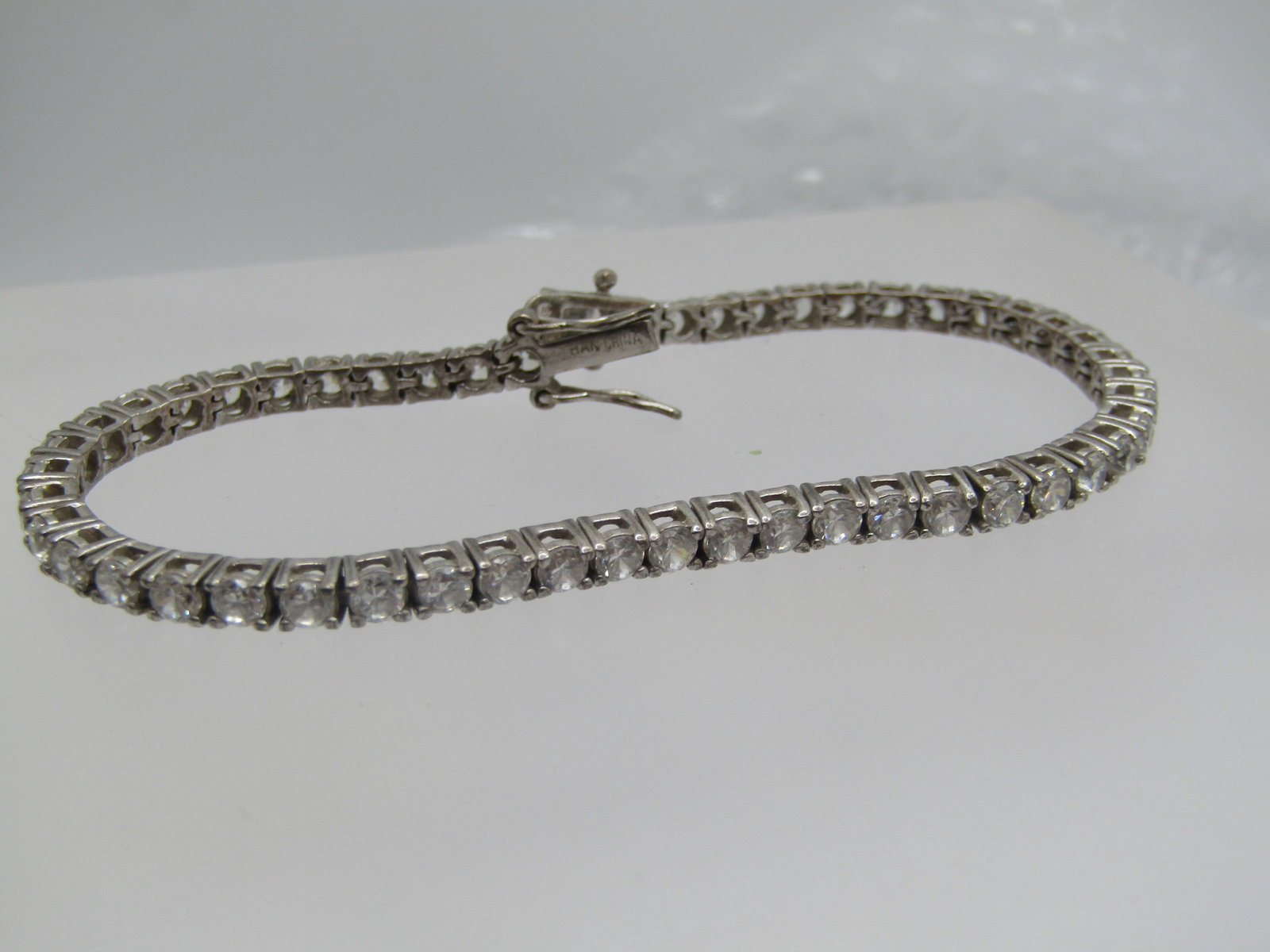 Sterling CZ Tennis Bracelet, 7.25" . Signed HAN - 3