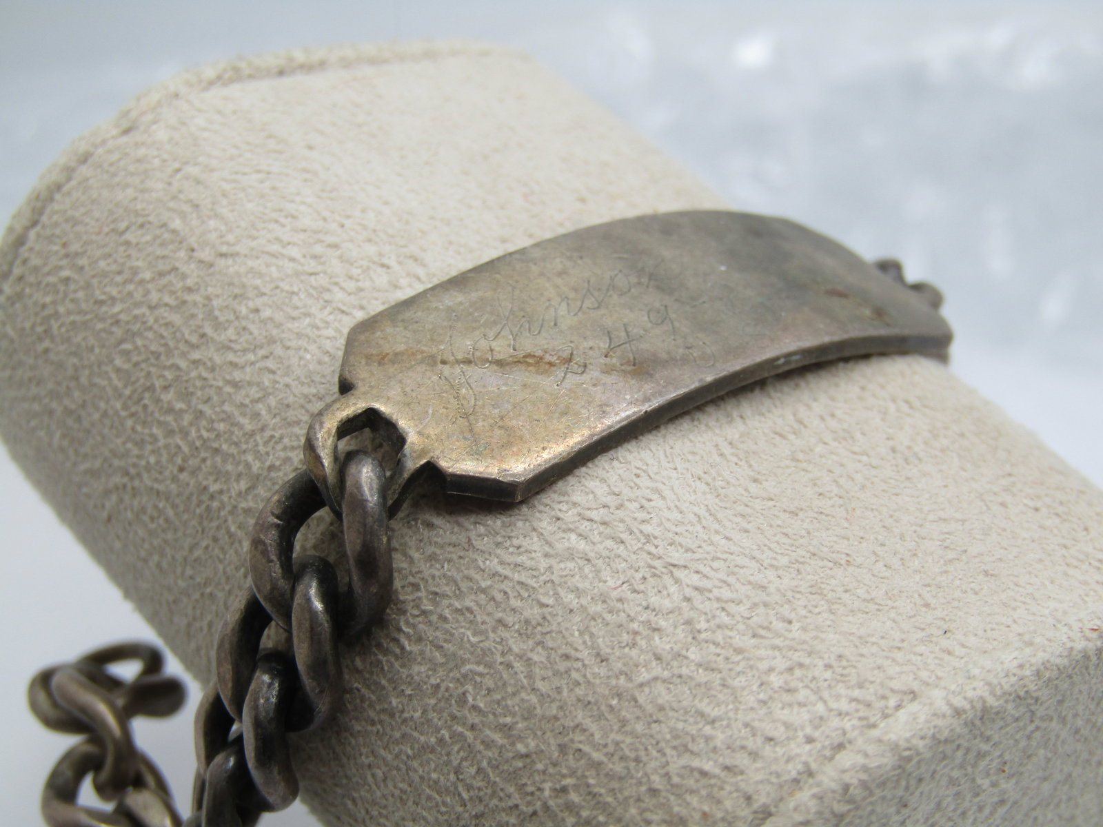 Vintage Heavy Sterling ID Bracelet, 8", Navy, 1940's, - 3