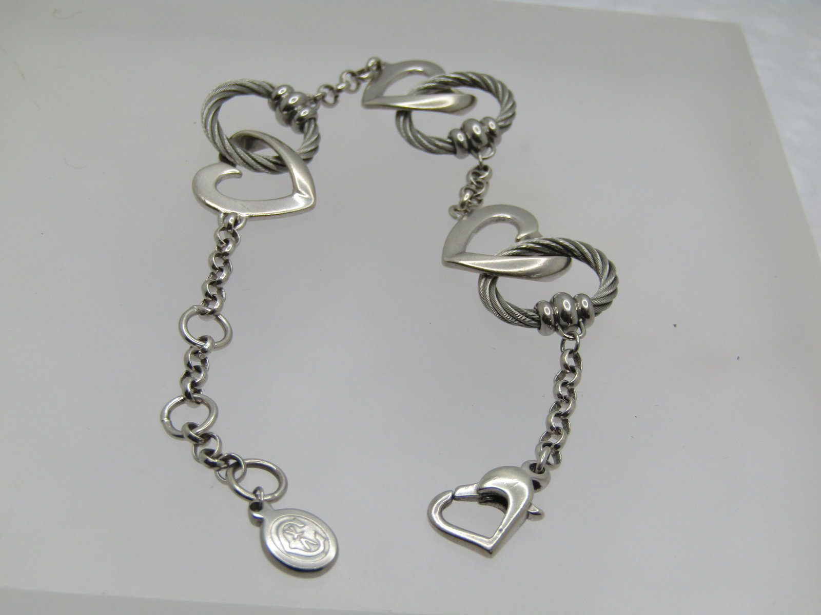 Charriol Sterling Interlocking Heart & Cable Bracelet, 6"-7" - 2