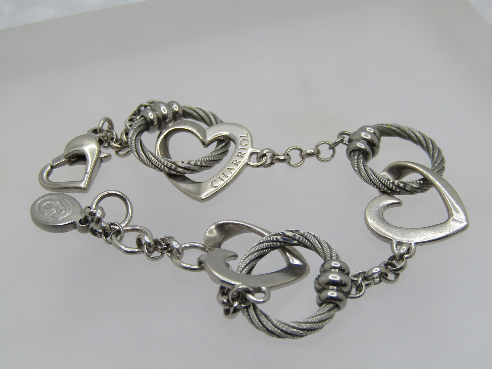 Charriol Sterling Interlocking Heart & Cable Bracelet, 6"-7" - 4