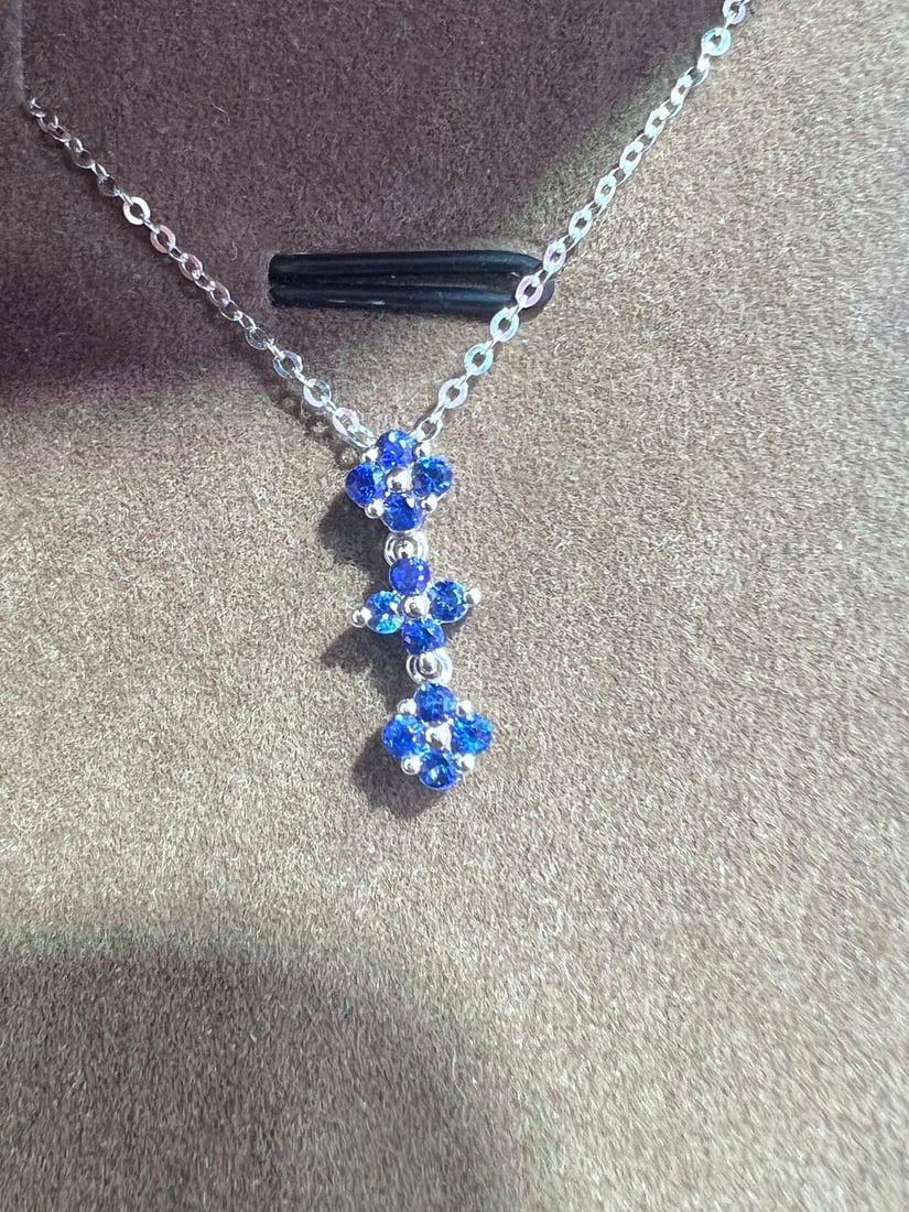 18K Gold Natural Sapphire Necklace - 4