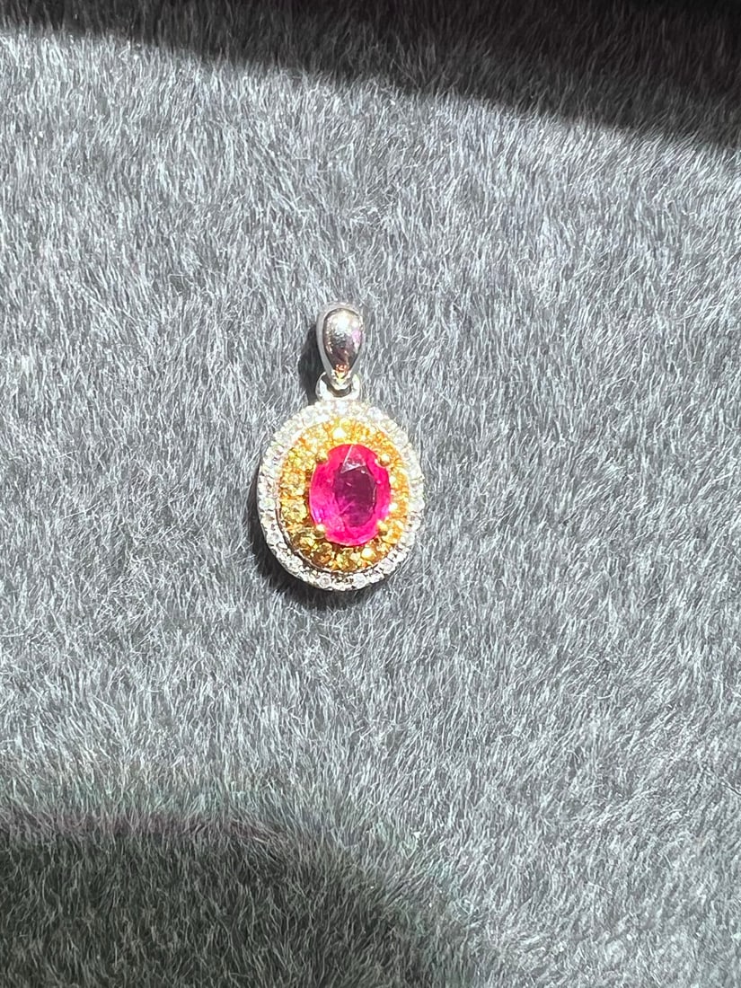 18K Gold Natural Pink and Blue Sapphire Pendant - 10