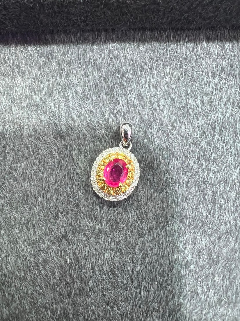 18K Gold Natural Pink and Blue Sapphire Pendant - 2