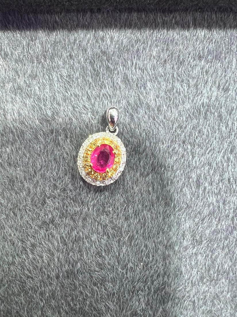 18K Gold Natural Pink and Blue Sapphire Pendant - 3