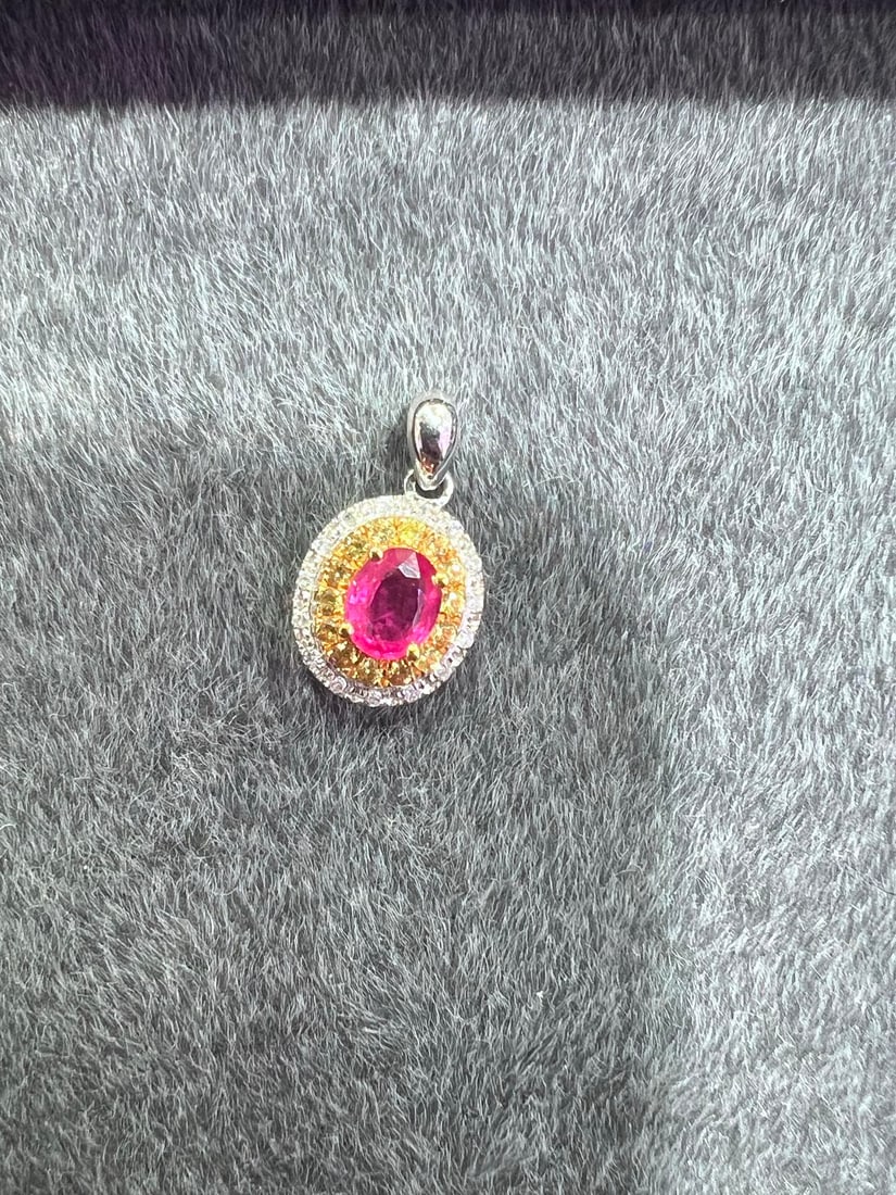 18K Gold Natural Pink and Blue Sapphire Pendant - 4