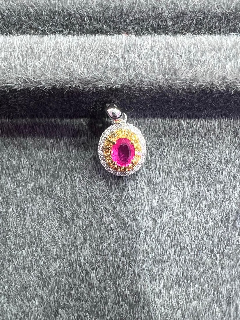 18K Gold Natural Pink and Blue Sapphire Pendant - 5