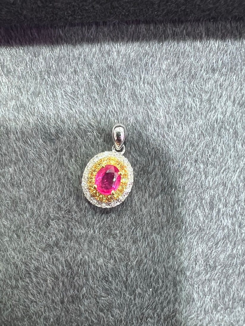 18K Gold Natural Pink and Blue Sapphire Pendant - 6