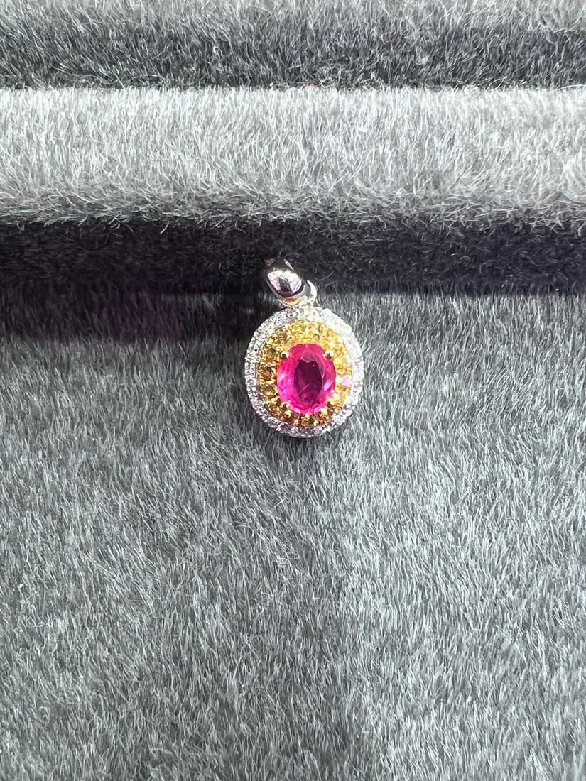 18K Gold Natural Pink and Blue Sapphire Pendant - 7