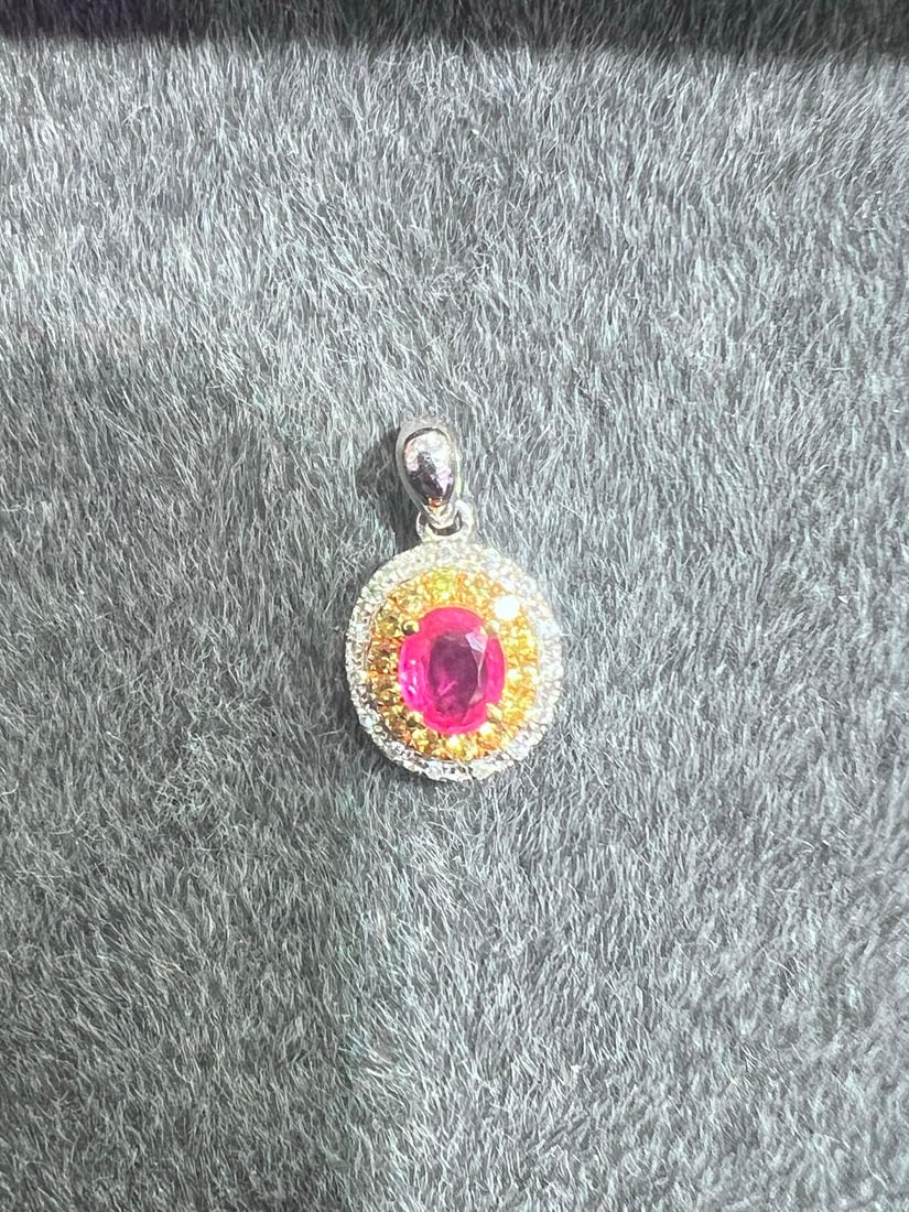 18K Gold Natural Pink and Blue Sapphire Pendant - 8