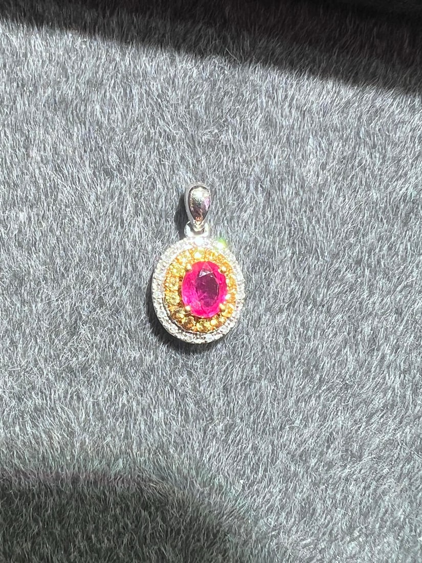 18K Gold Natural Pink and Blue Sapphire Pendant - 9