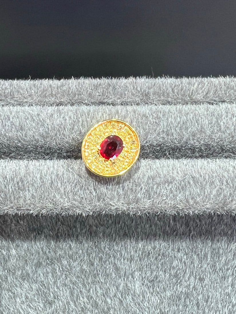 18K Gold Natural Ruby Pendant - 6