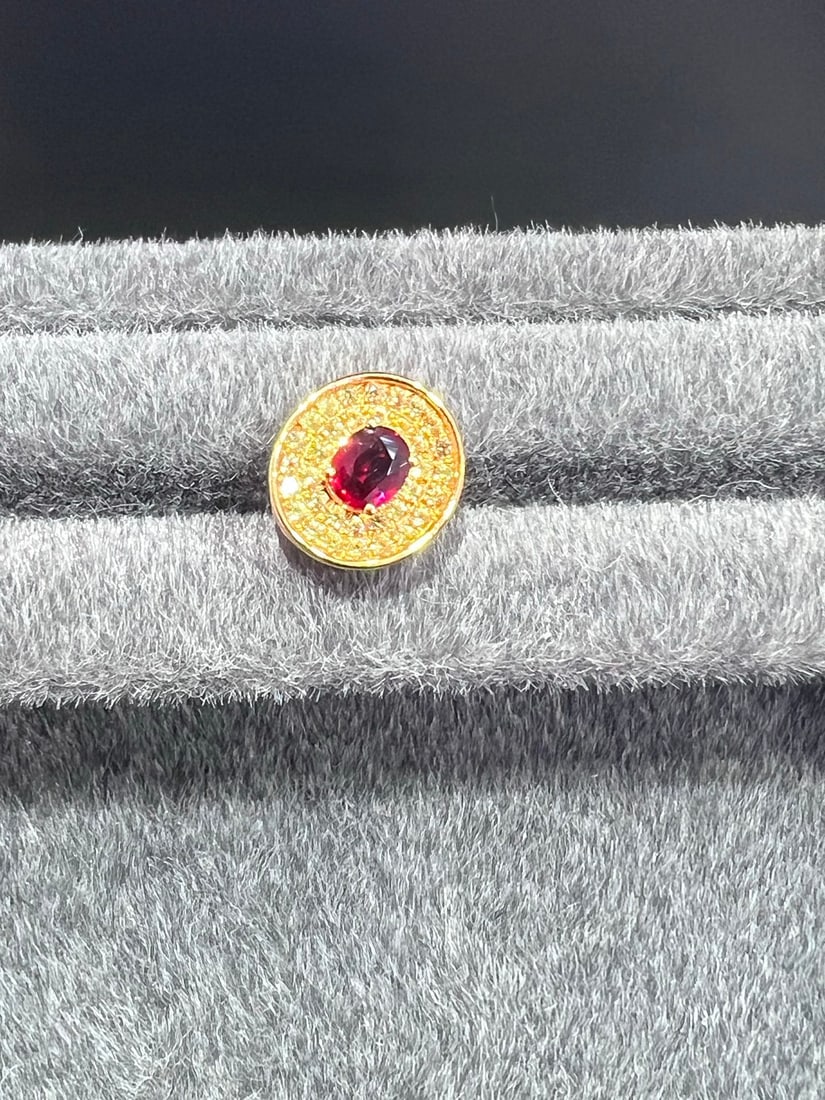 18K Gold Natural Ruby Pendant - 7