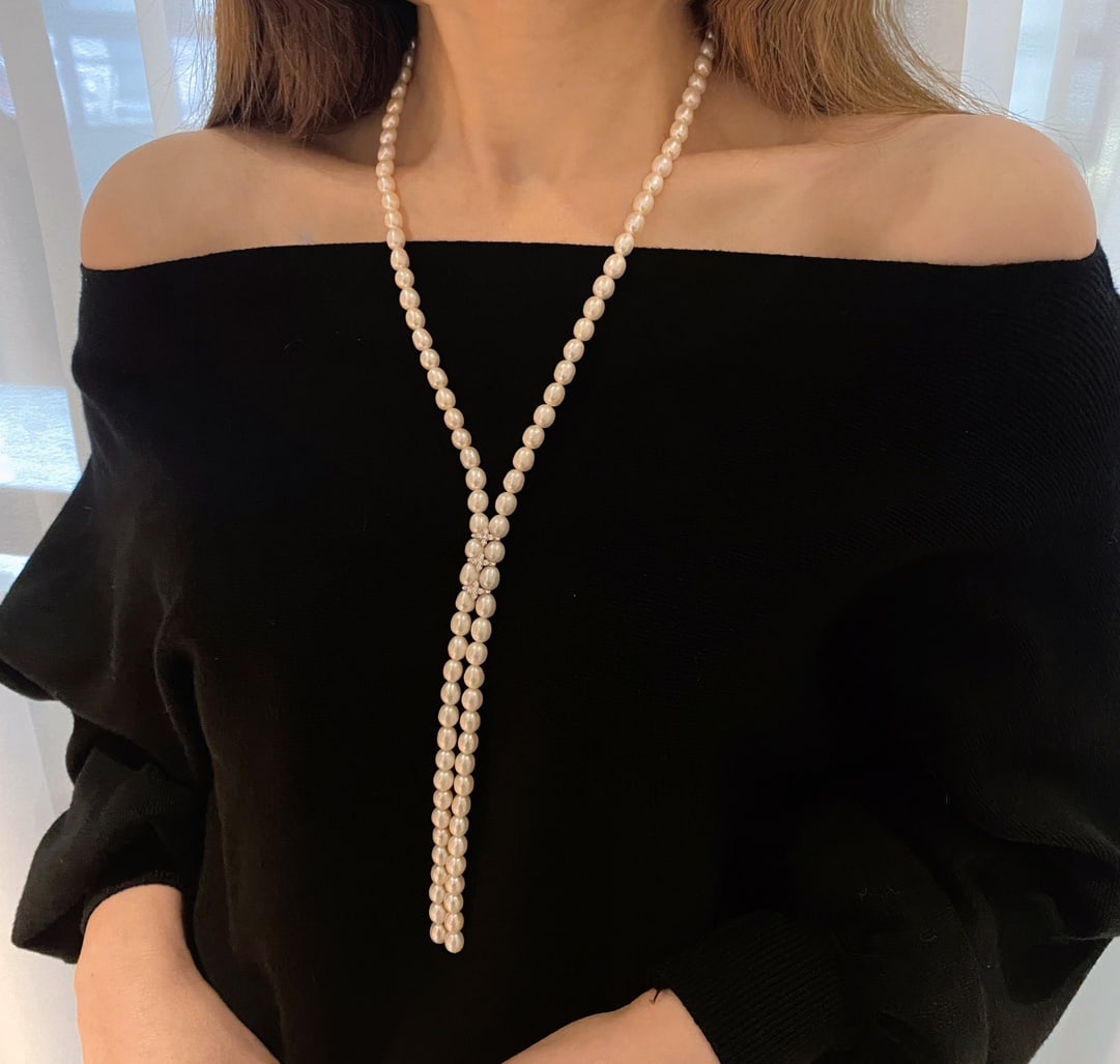 Natural Freshwater Pearl Sweater Necklace - 6