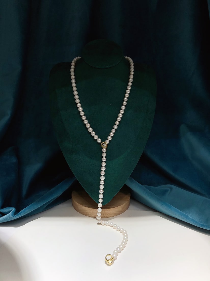 Natural Freshwater Pearl Sweater Necklace - 7