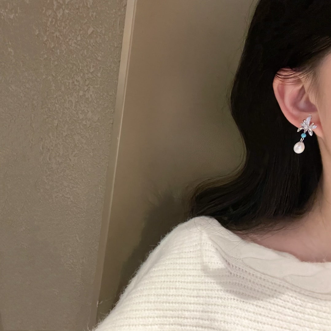 Silver Set Natural Freshwater Pearl Earrings - 5