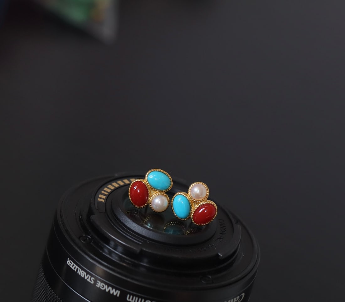 S925 Silver Natural Red Coral Earrings - 9