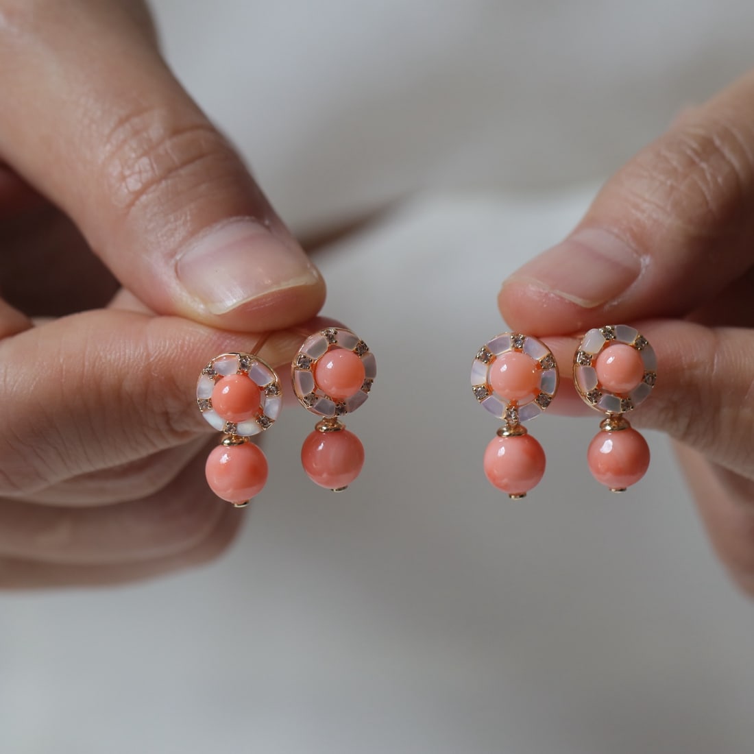 Natural Red Coral Round Stud Earrings - 2