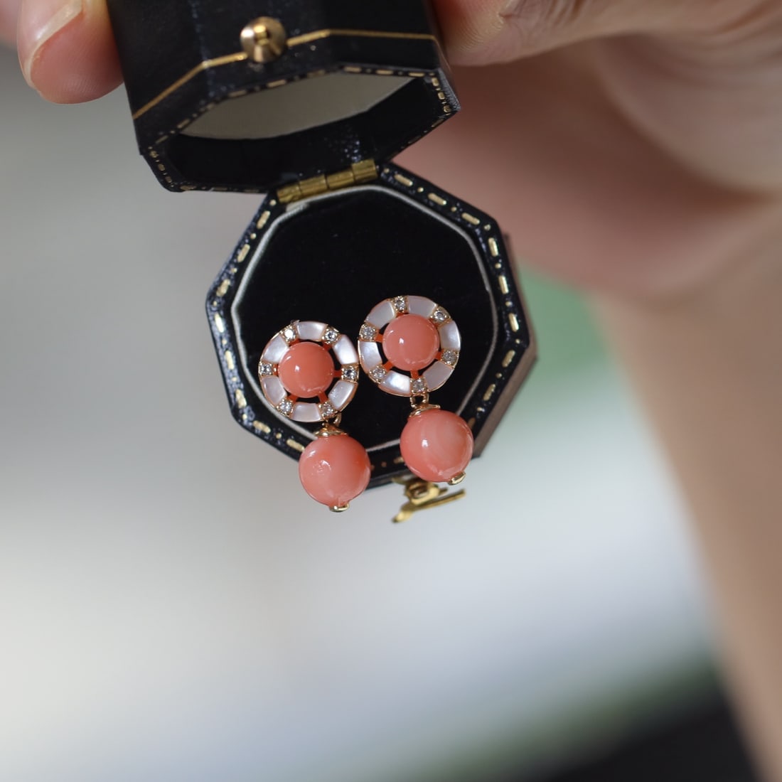 Natural Red Coral Round Stud Earrings - 3