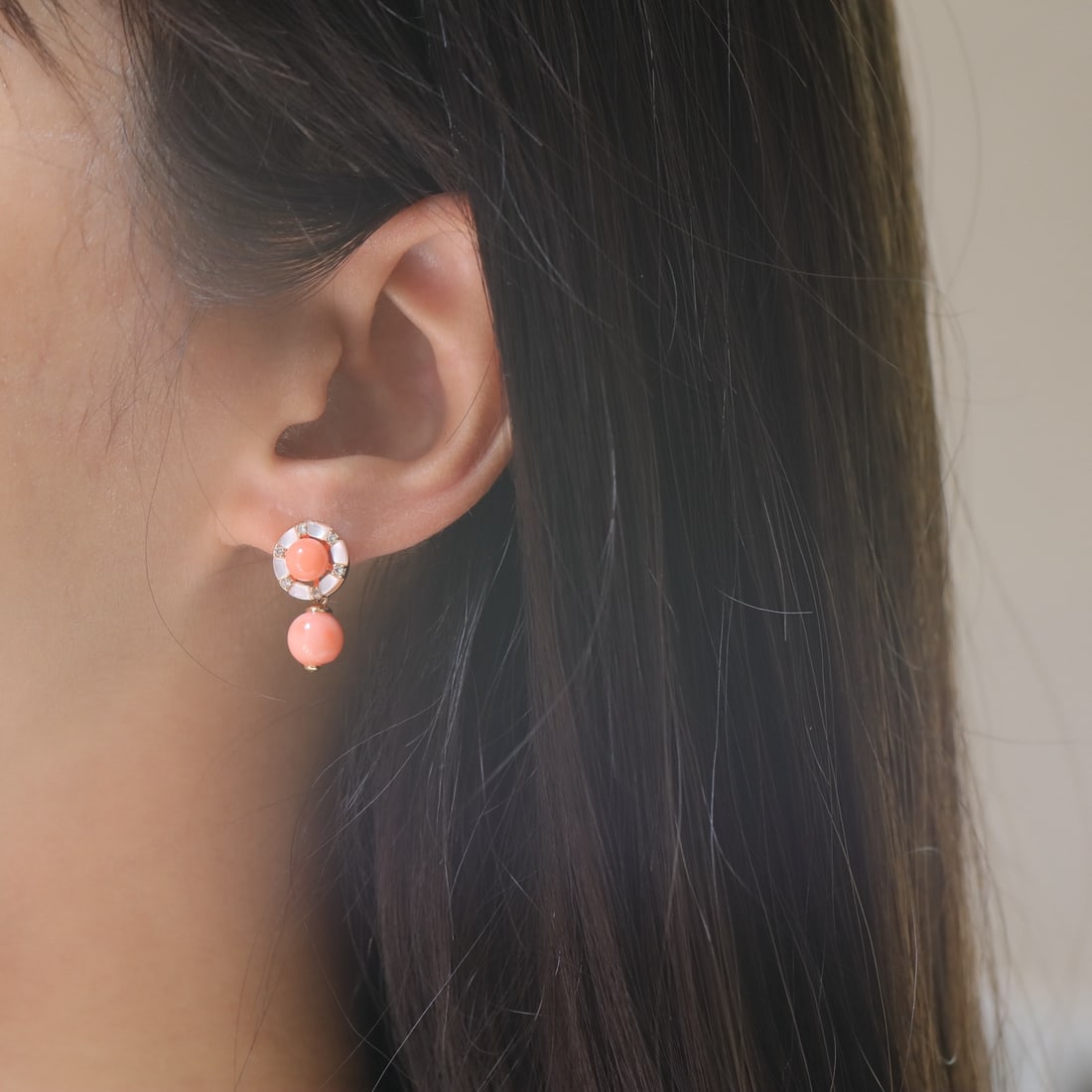 Natural Red Coral Round Stud Earrings - 5