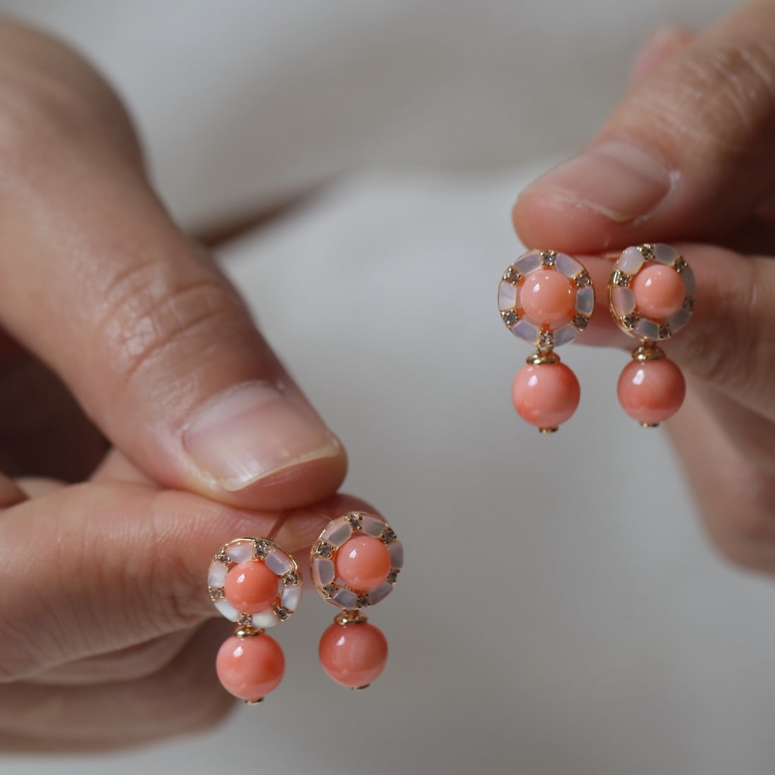 Natural Red Coral Round Stud Earrings - 6