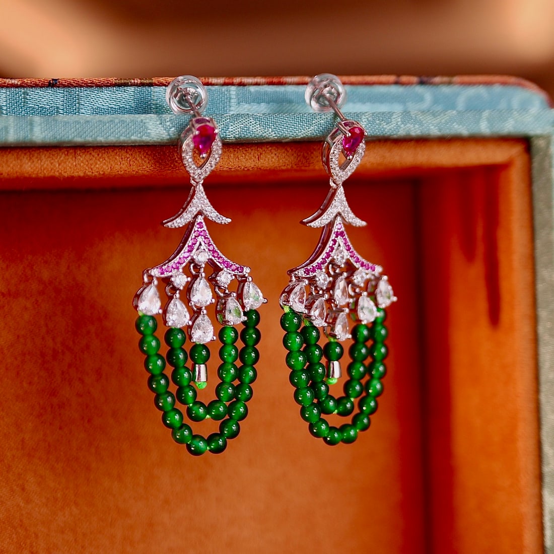 Sterling Silver Natural Jade Earrings - 2